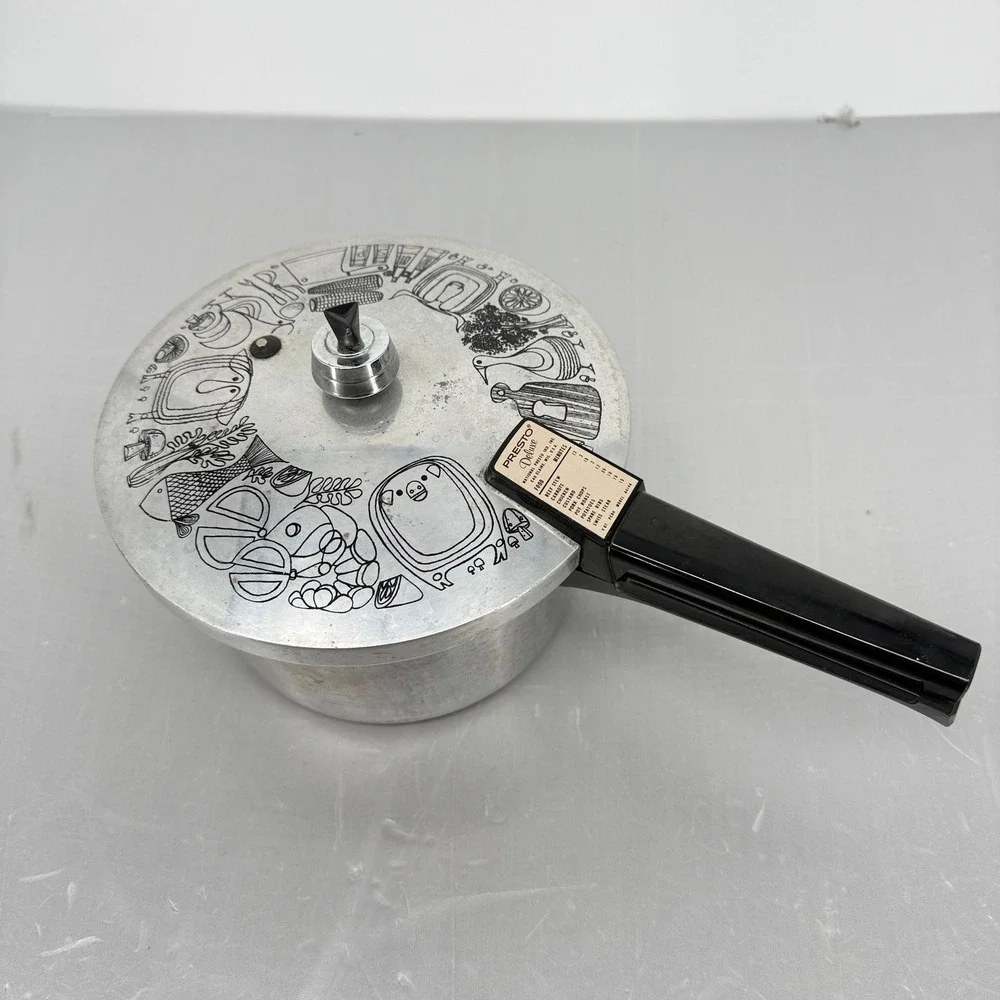 Vintage Presto Deluxe 4 Qt Pressure Cooker Model A414A Graphic Lid Made in‎ USA